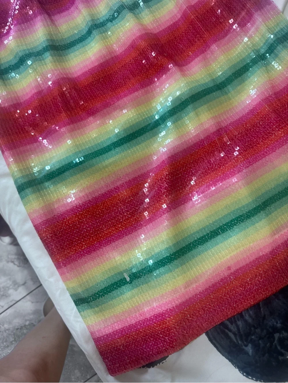 J. Crew Striped Sequin Midi Dress in Pink and Green